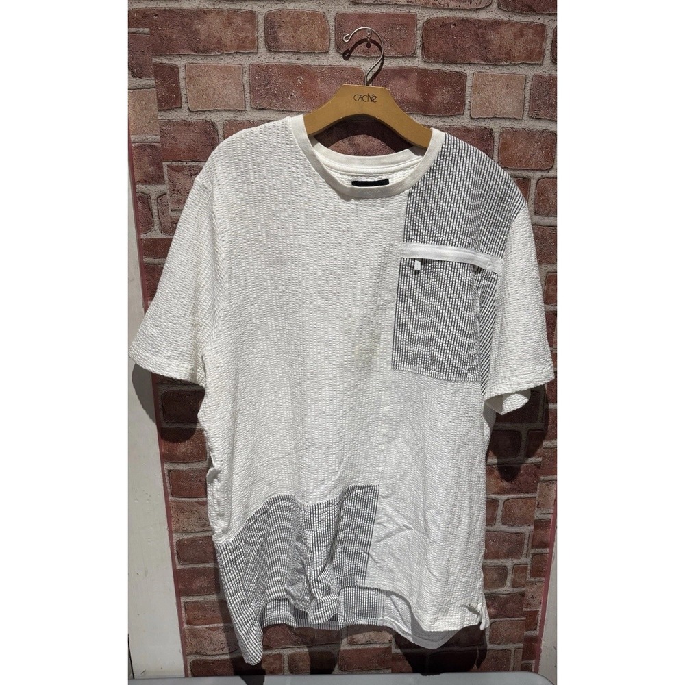 SEAN JOHN Mens 2xl Solid White&Gray With Pocket/Zip‎ Accent Formal Dress Shirt